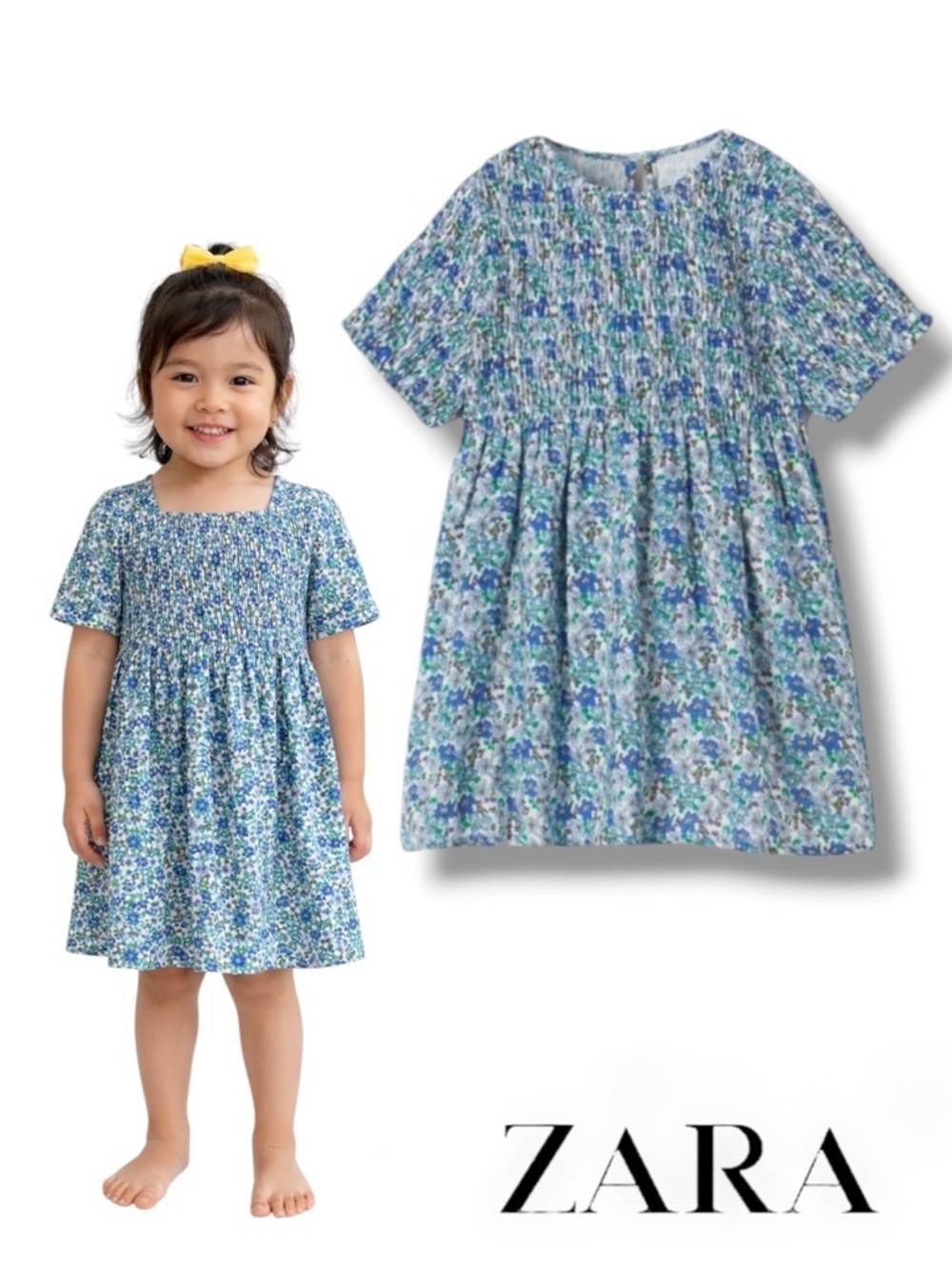 ZARA Kids Blue Floral Smocked Dress NWT Size 5T